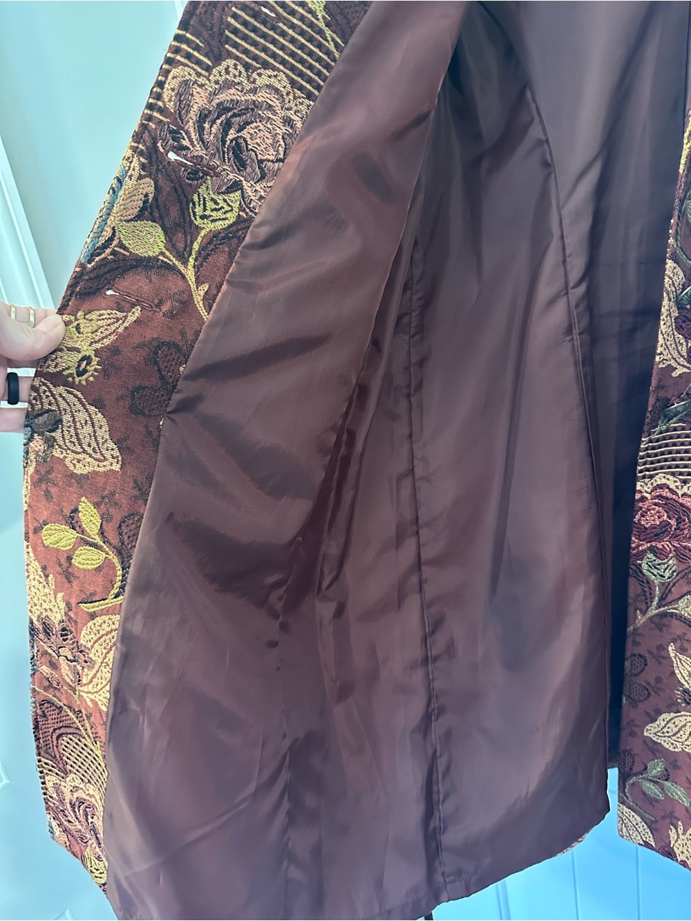 CAbi Floral-Embroidered Trench Coat in Rust and Mustard - Picture 4 of 6